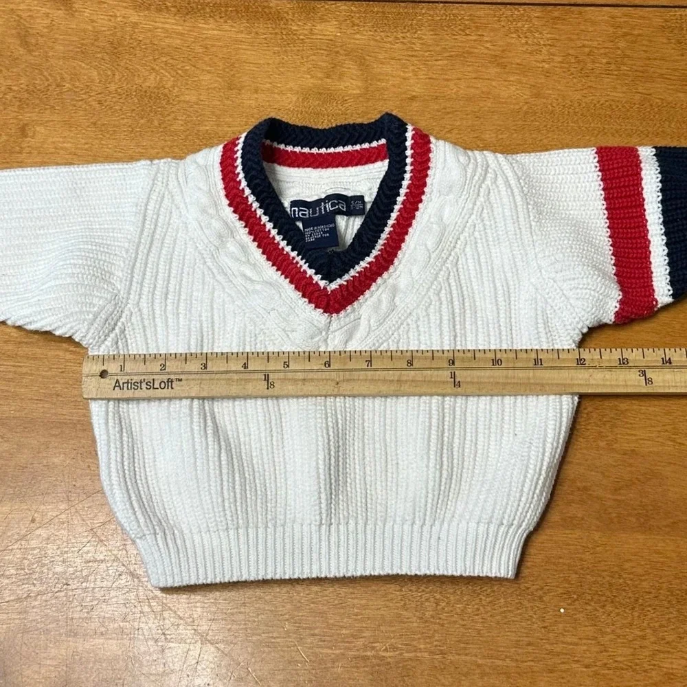 Nautica Baby Cable‎ Knit Sweater Pullover White Red Navy Logo Preppy 3-12 M